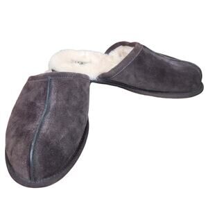UGG Scuff Slippers Mens Size 9 Brown Espresso Shearling Suede Slip On GUC